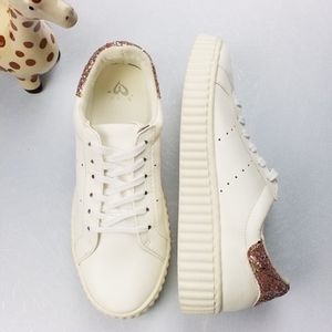 Justice White Platform Pink Glittered Sneakers